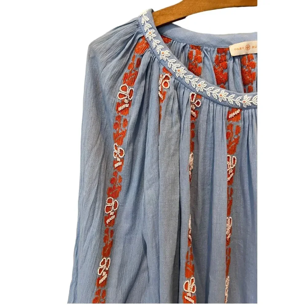 NEW Tory Burch Alexandria Beaded Peasant Top Size 8